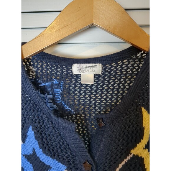 Christopher J Banks 4th of July Womens L Mesh Navy Blue Sweater Patriotic VTG - Picture 2 of 8